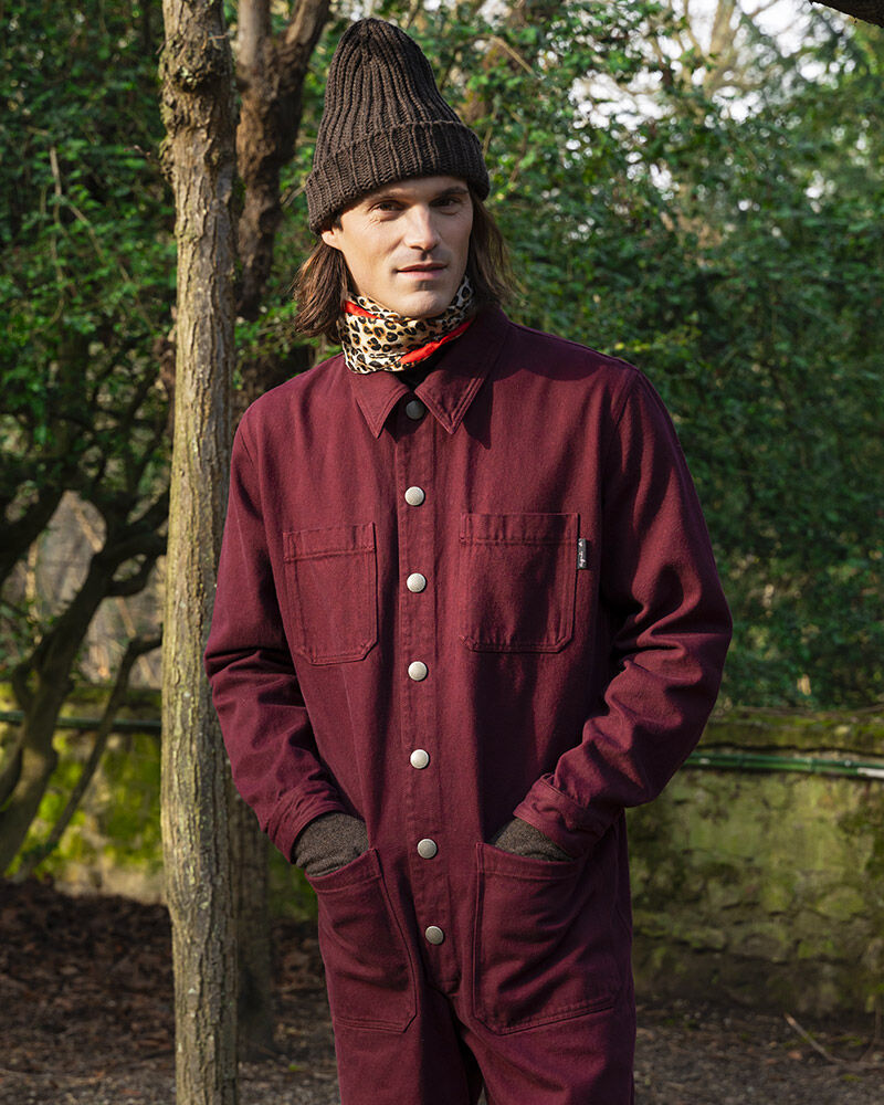 combinaison en coton à pressions bronze couleur bordeaux homme